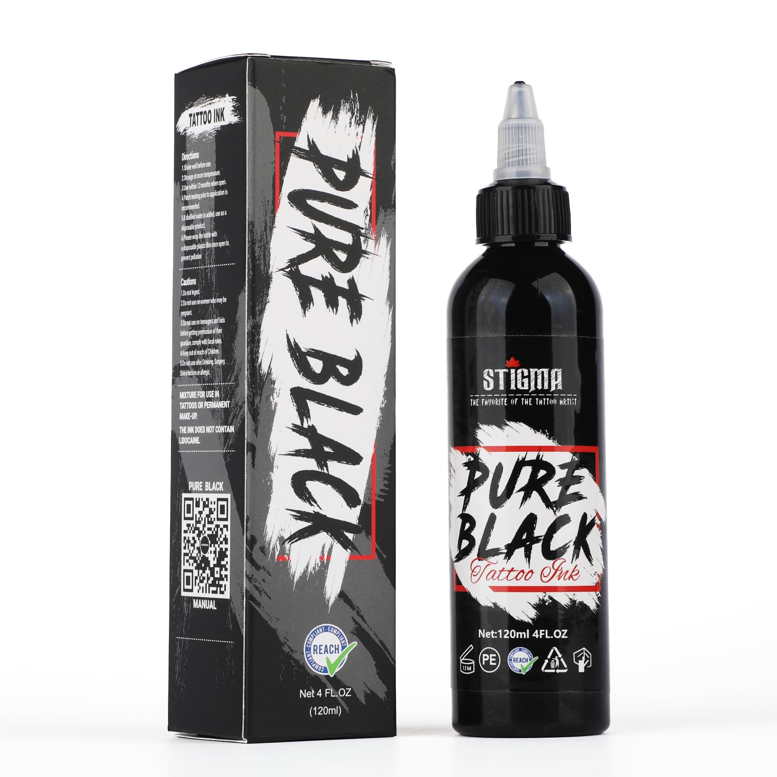 STIGMA 4oz/120ml Tattoo Ink Pure Black Permanent Tattoo Pigment Professional Supply for Lining & Shading