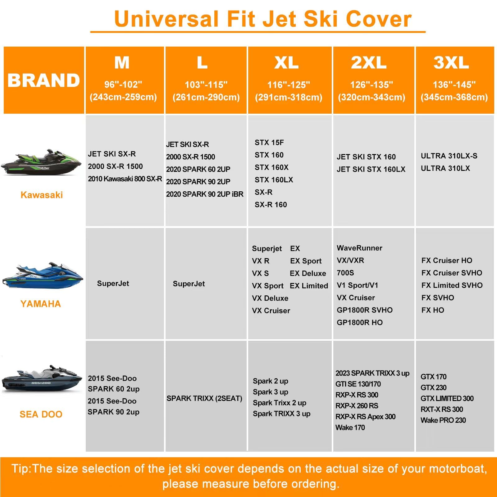 Waterproof Jet Ski Covers,Upgraded 420D Heavy Duty Motorboat Cover,2 Air Vent Marine Grade UV Resistant for Yamaha,Seadoo,Kawasaki,Waverunner Polaris