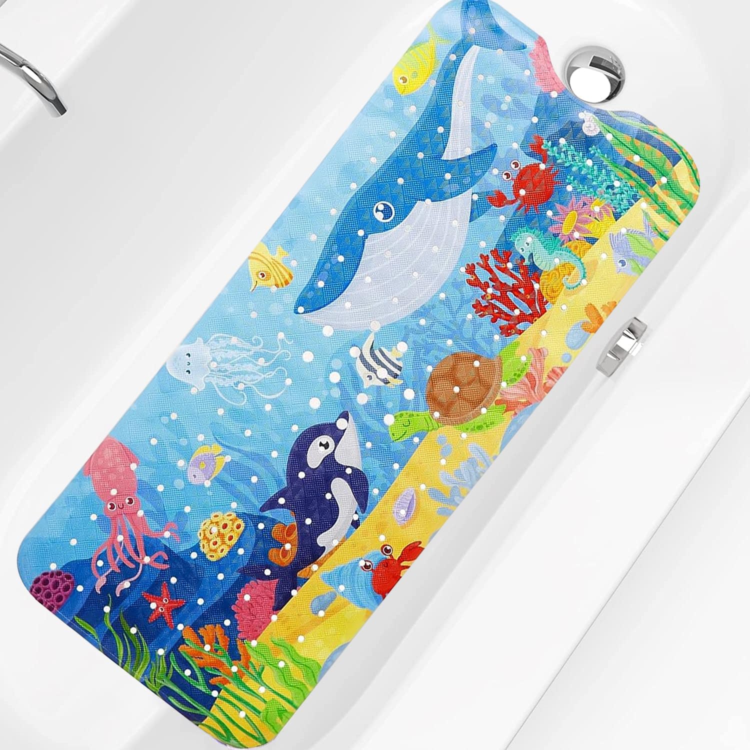 Bingobang Bathtub Mats Non Slip Extra Long Bath Shower Tub Mat 100 x 40cm with Suction Cup, Anti-Mould Drain Holes, Machine Washable, for Bathroom