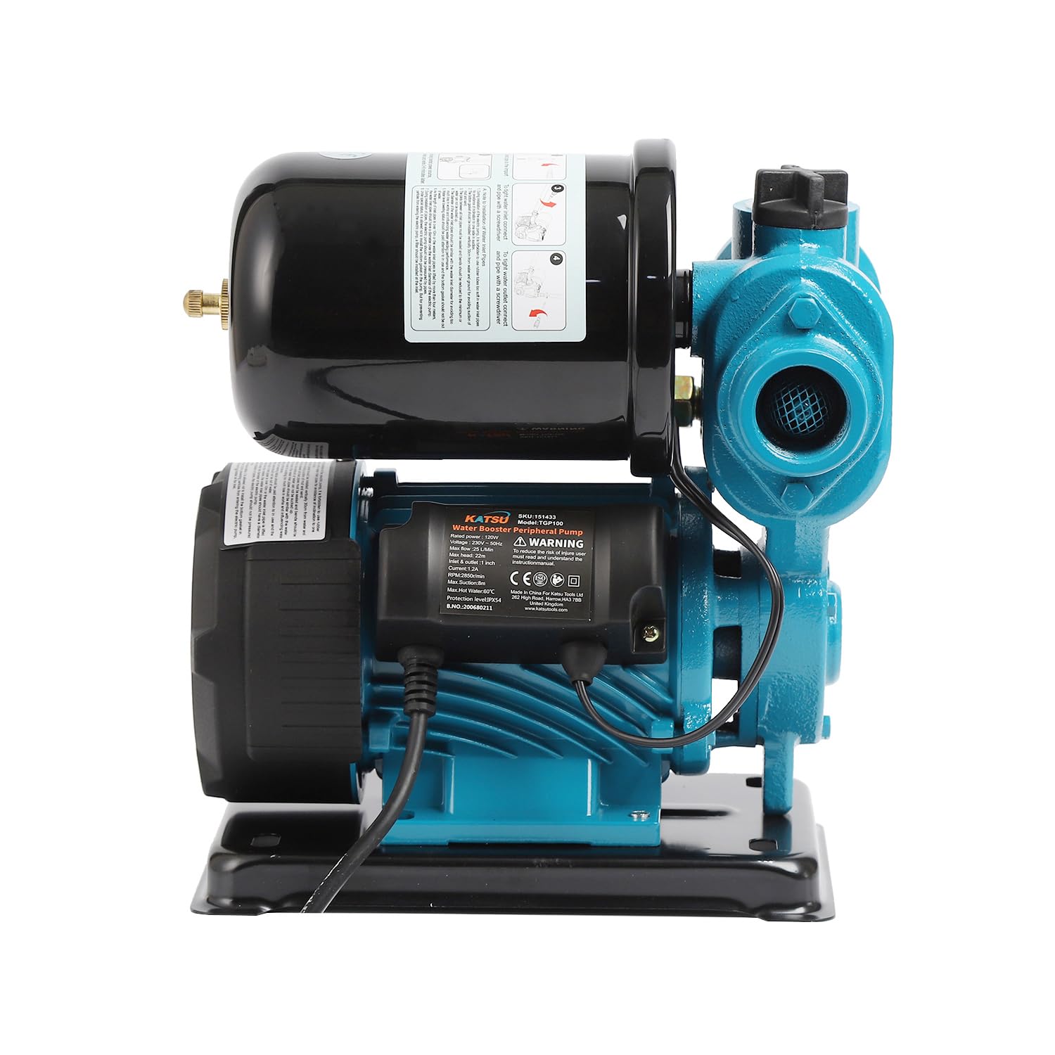 KATSU Water Booster Pump 120W, Auto Stop Start Automatic Pressure Control, Self Priming Suitable for Home and Garden Water Taps 151433