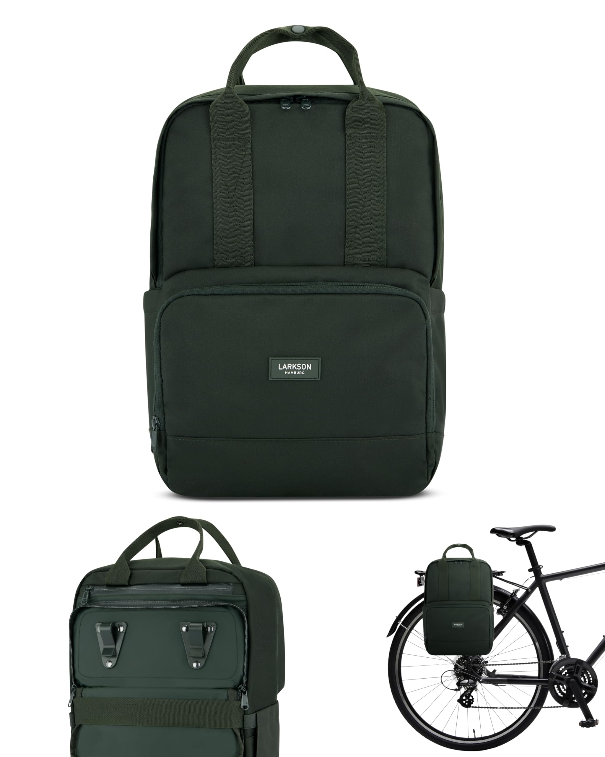 LARKSON Bike Pannier Bag for Bicycles Green - No 6 Bike - 2 in 1 Cycling Backpack & Rear Rack Bag - Cycle Rucksack - Water-Repellent
