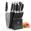 Damascus Kitchen Knife Set 15pcs,Chef Damascus Knives Set Damascus Steel, Japanese Professional Kitchen Knife Set Damascus with Wood Knife Block Black