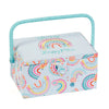Hobby Gift Exclusive Medium Sewing Craft Hobby Storage Box, Accessories Tray Pin Cushion Pocket PVC Handle Embroidered Lid 18.5 x 25.5 x 14.5cm,