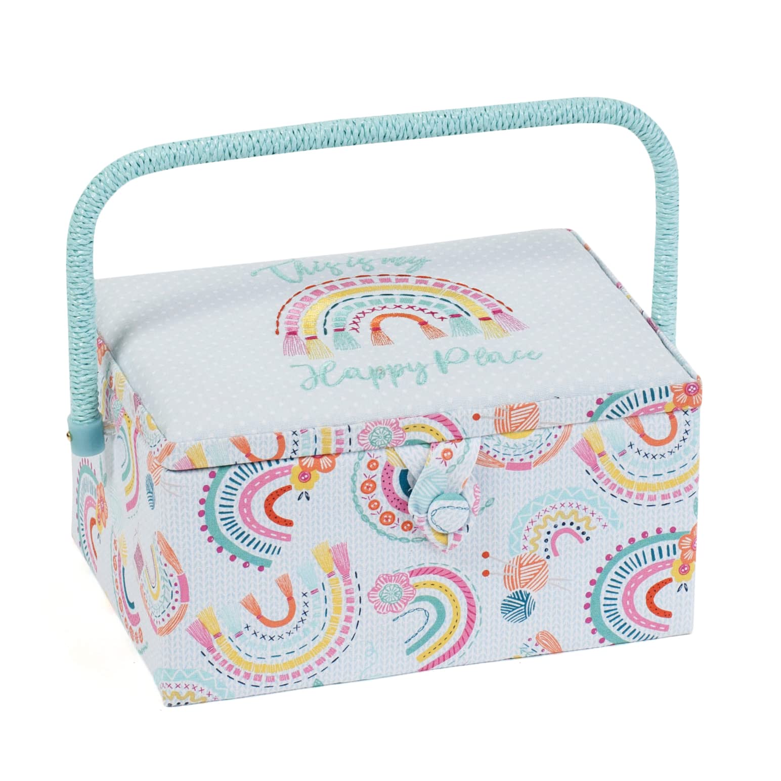 Hobby Gift Exclusive Medium Sewing Craft Hobby Storage Box, Accessories Tray Pin Cushion Pocket PVC Handle Embroidered Lid 18.5 x 25.5 x 14.5cm,