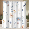 Lerores Shower Curtain, 240 x 200 cm, Blue Flower, Weighted Hem, Anti-Mould, Water-Repellent, Washable Polyester Bath Curtains with 16 Eyelets and