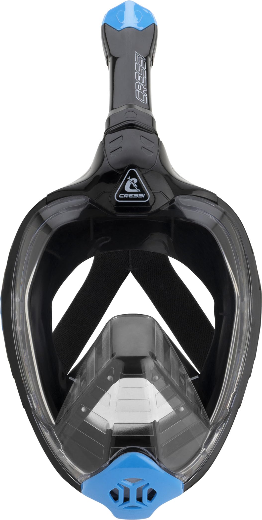 CRESSI Bali Full Face Mask Black/Blue S/M - Unisex Integral Snorkel Mask, Anti Fog Clear Lens, 100% Silicone, Dry Snorkel with Float Valve, Action Cam