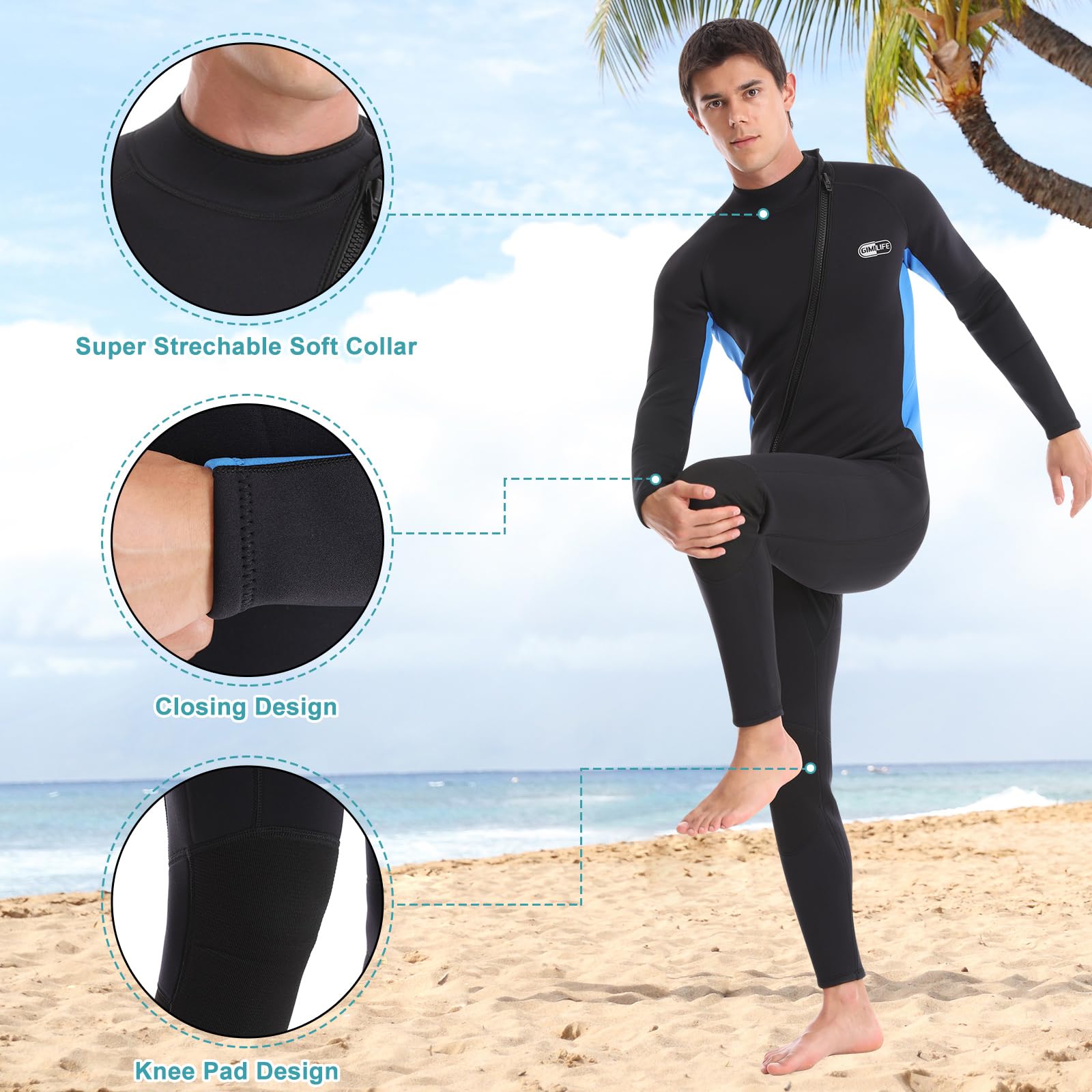 Gimilife Wetsuit for Men, Mens Wetsuits Full Length Wetsuit, 3mm Neoprene Wet Suit Mens Wetsuit Wet Suits for Diving Snorkeling Swimming Surfing