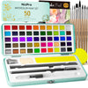 Nicpro 50 Colors Watercolour Paint Set, Include Metallic & Fluorescent Color, 8 Synthetic Squirrel Brushes, 25 Water Colour Paper & Palette, Art