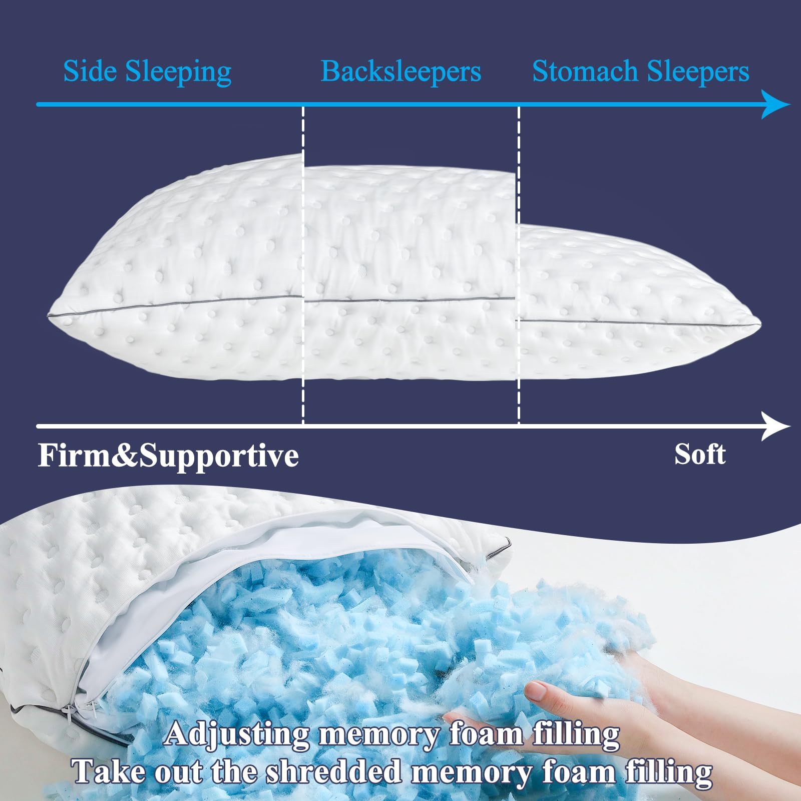BedStory Pillows Pack of 4 - Shredded Memory Foam Pillow for Neck and Shoulder Pain Relief, Hypoallergenic and Cooling Bed Pillow - 50x75 cm