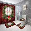 KUWUNG 4 Pcs Christmas Bathroom Set with Non-Slip Rugs, Toilet Lid Cover, Bath Mat and Xmas Shower Curtain with 12 Hooks for Bathroom Christmas
