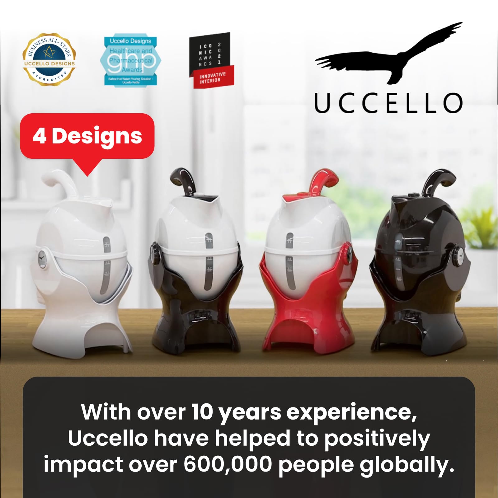 Uccello Electric Safety Kettle | Black Tipper Base Included | Effortless Pour Every Time | Daily Living Drinking Aid For Disabled and Seniors | 1.5