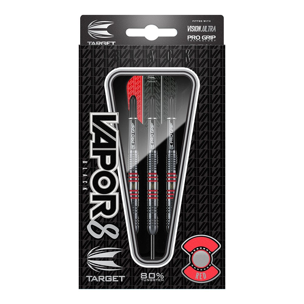 Target Darts Vapor 8 Black 80% Tungsten Steel Tip Darts Set 23G Red