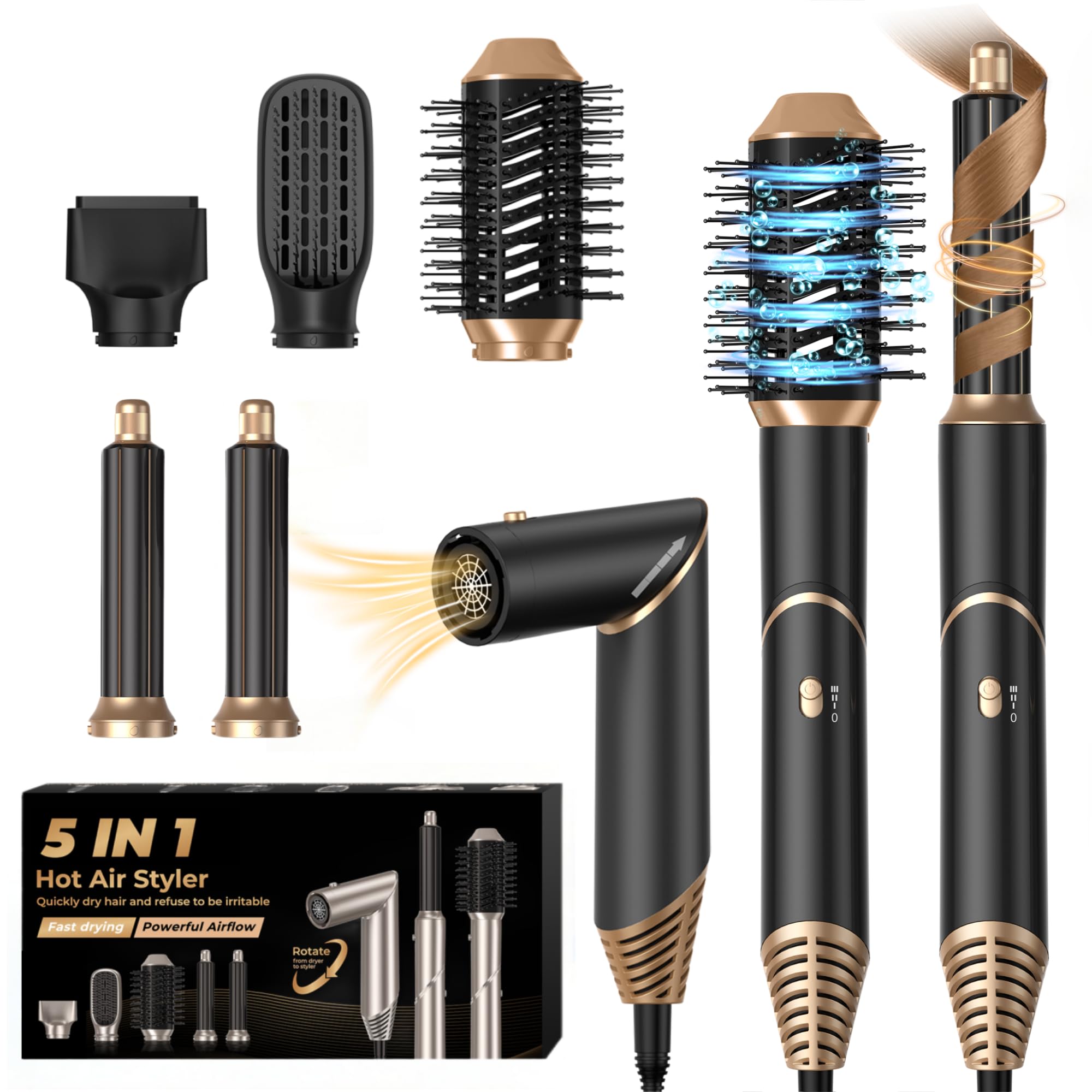 UKLISS 5 in 1 Hair Dryer Brush Air Styler with Air Curlers Auto Curling Wands Multi-use Blow Dryer 5 in 1 Airbrush Magic Styler Hair Styler Airstyler