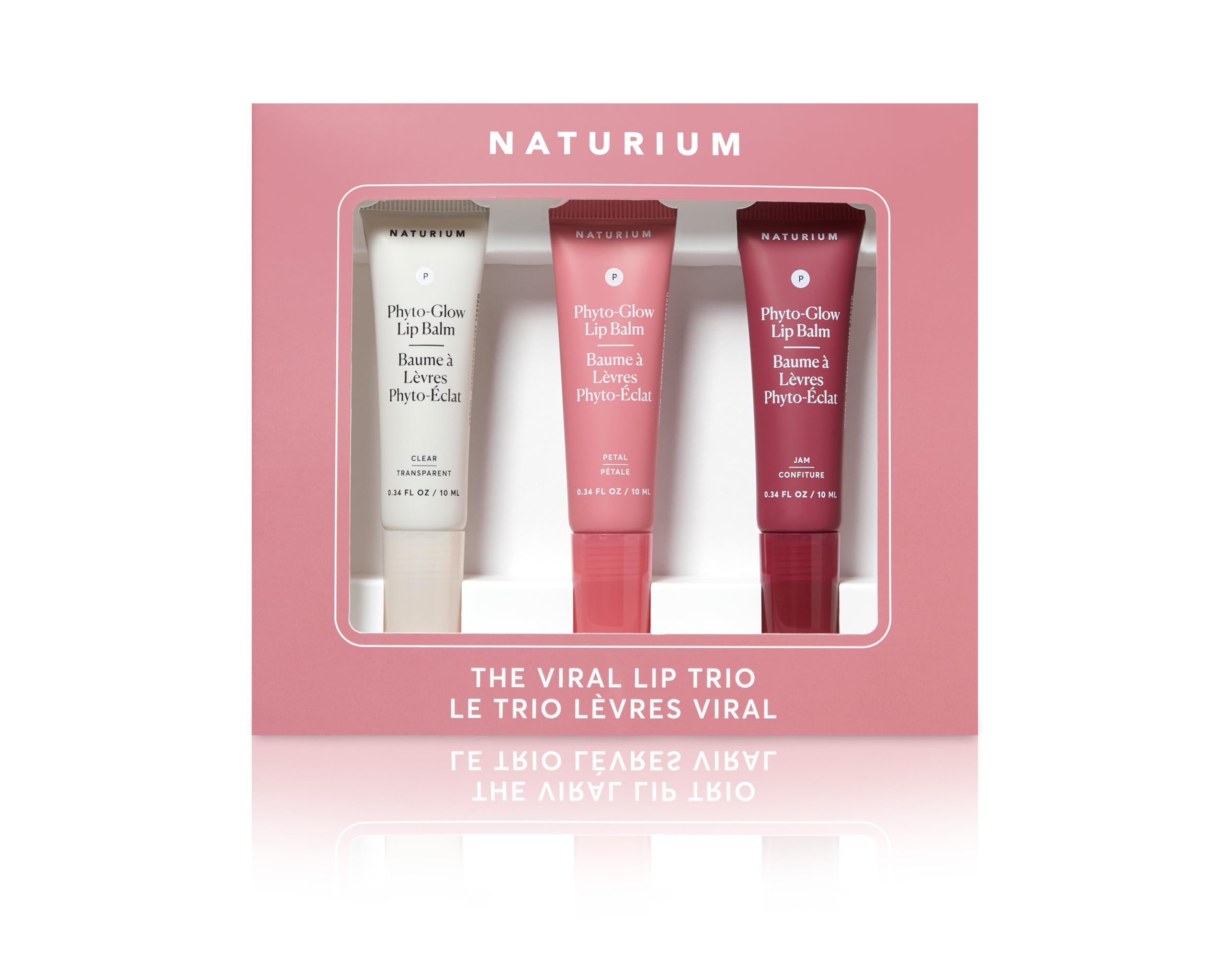 Naturium The Viral Lip Trio - Phyto-Glow Lip Balm With Shea Butter & Squalane, Sheer Tinted Color, Clear, Petal, Jam, 3 x 0.34 fl oz