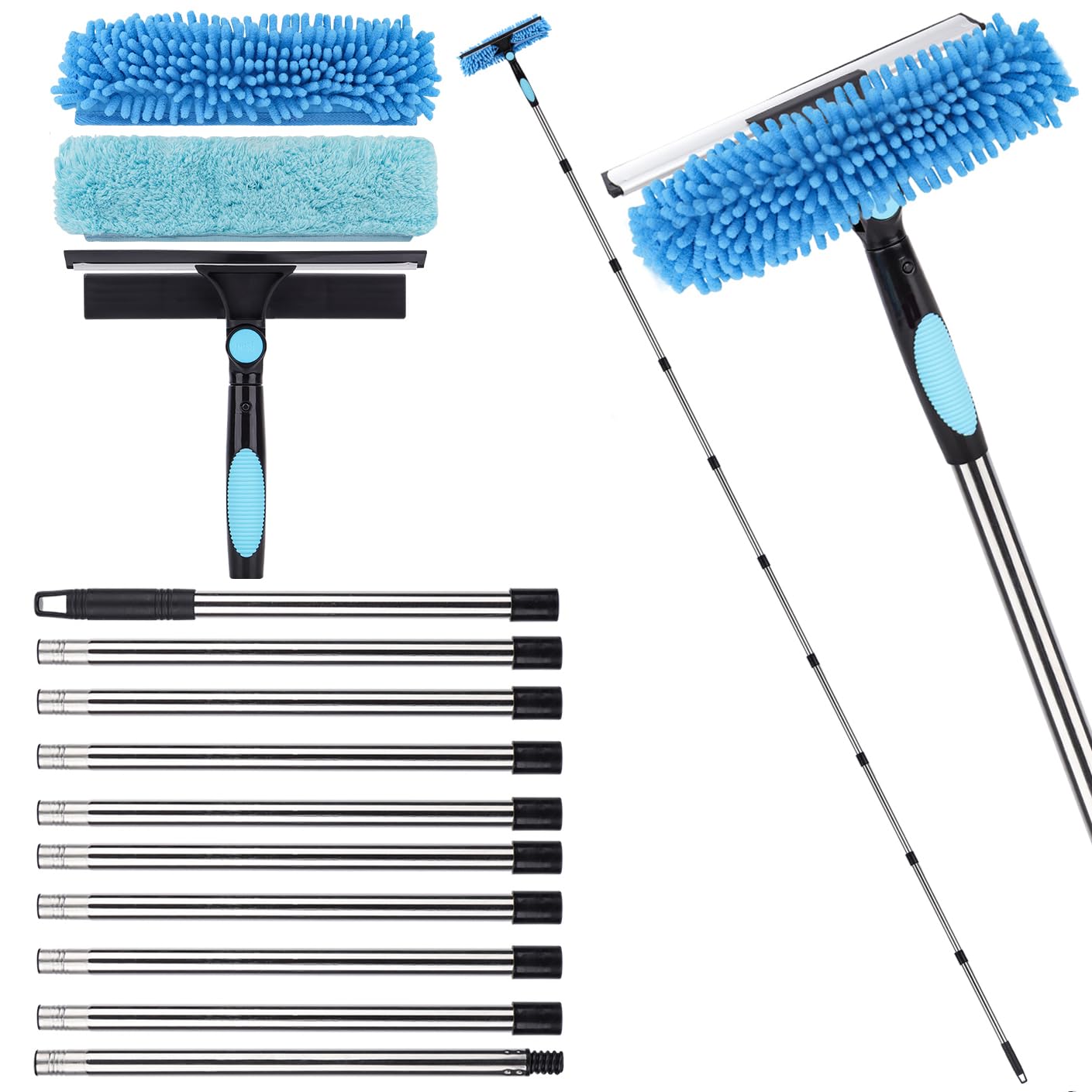 4M/13Ft Extendable Window Cleaner, 2-in-1 Window Cleaning Equipment, Telescopic Long Window Cleaning Tool for High Windows Car Glass, with 2