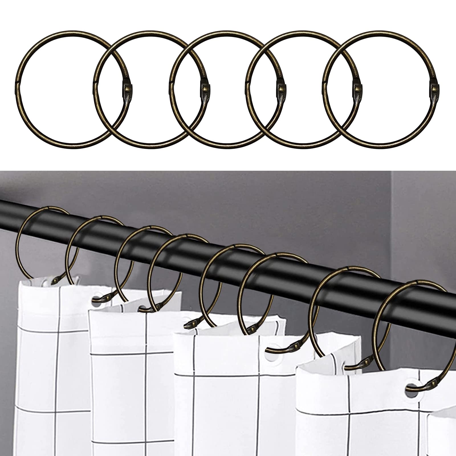 WEKIWGOT 24pcs Metal Shower Curtain Rings, Bronze, Round, Suitable for Bathroom Shower Curtains and Curtains
