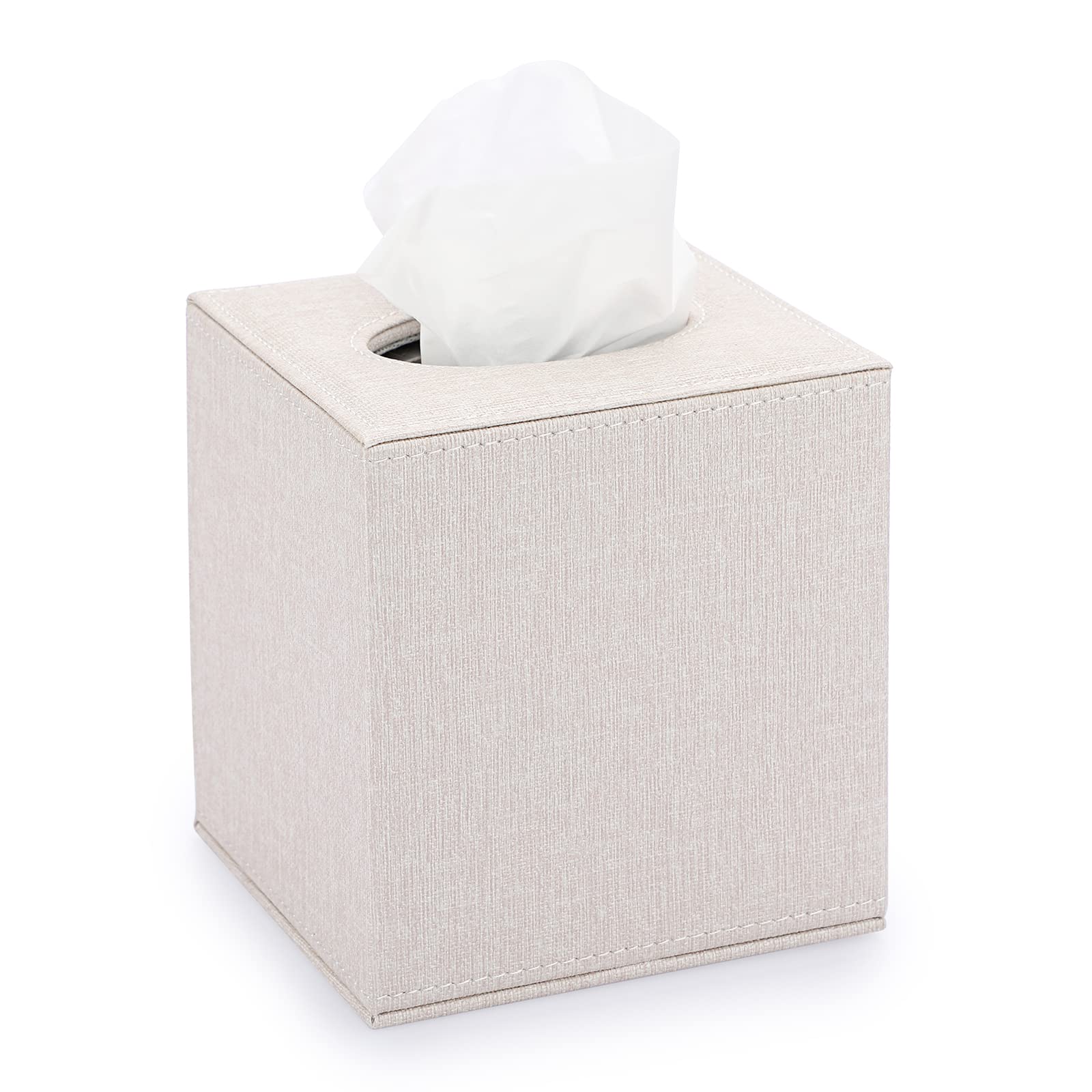 BTSKY Linen Household Office Cube Tissue Paper Holder Square Tissue Box Cover Case Napkin Holder (Beige)