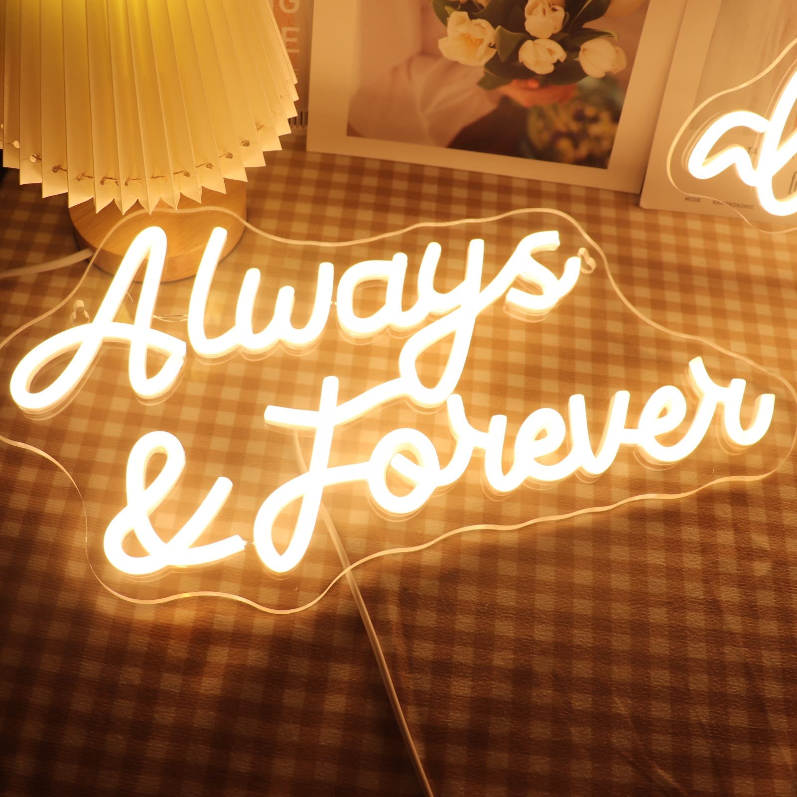 LED Always and Forever Neon Sign USB Powered with Dimmer Switch Neon Lights for Room Home Art Wall Decor Wedding Engagement Party Wall Hanging
