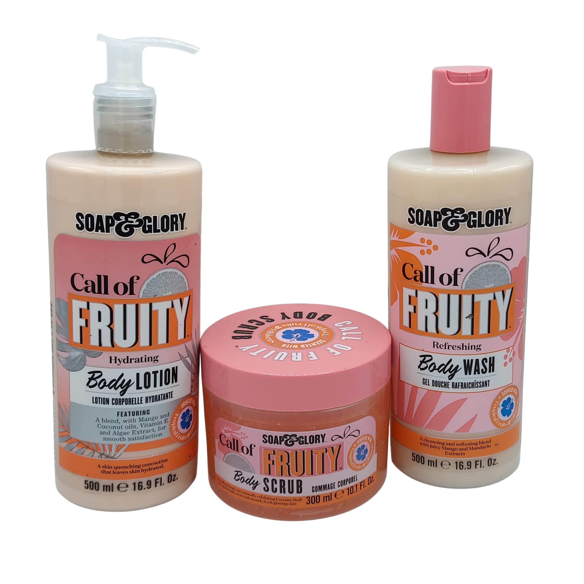 Call of Fruity Shower Bundle Consisting of Body Wash (500ml), Body Scrub (300ml) and Body Lotion (500ml) Wash Scrub and Hydrate Set