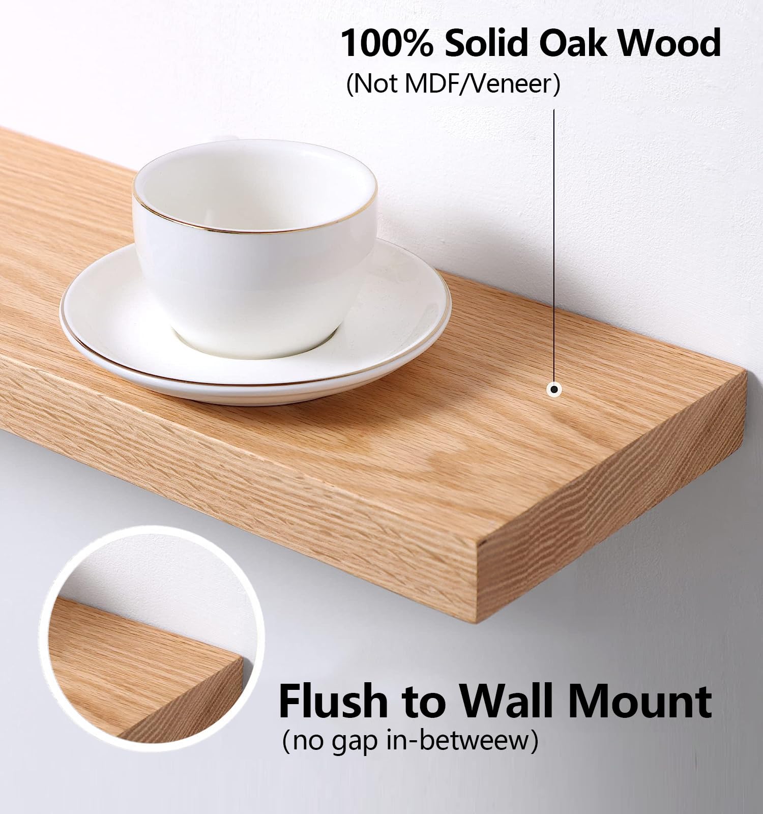 Gieanoo Floating Shelf, 60cm Solid Oak Wood Rustic Wall Shelf Wall mounted Radiator shelf Display Shelf For Living Room, Kitchen, Bedroom,Bathroom