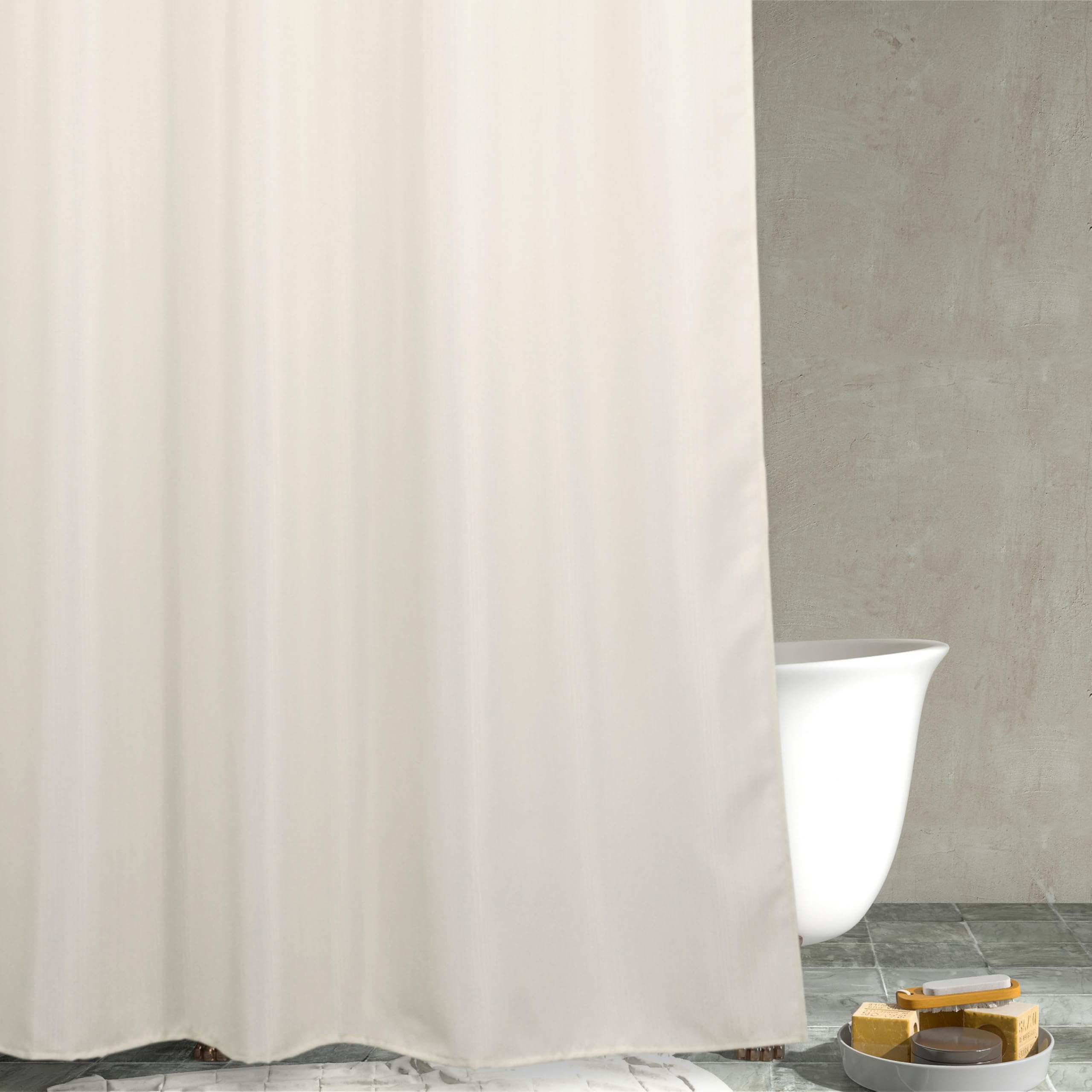 Ivory Waffle Shower Curtain: Heavy Duty Textured Fabric Shower Curtain for Bathroom - Water Repellent Washable Thick Polyester Cloth Bath Curtain -