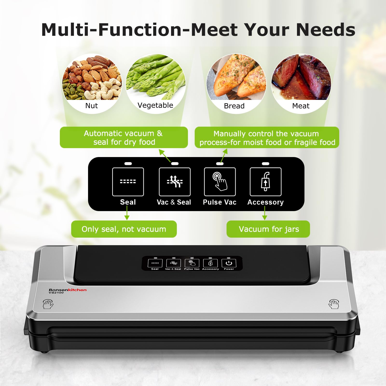 Bonsenkitchen Vacuum Sealer with 40 Vacuum Bags, Fast-Compact Vacuum Sealer Machine for Sous Vide Cooking and Food Stay Fresh up to 6x Longer (Silver)