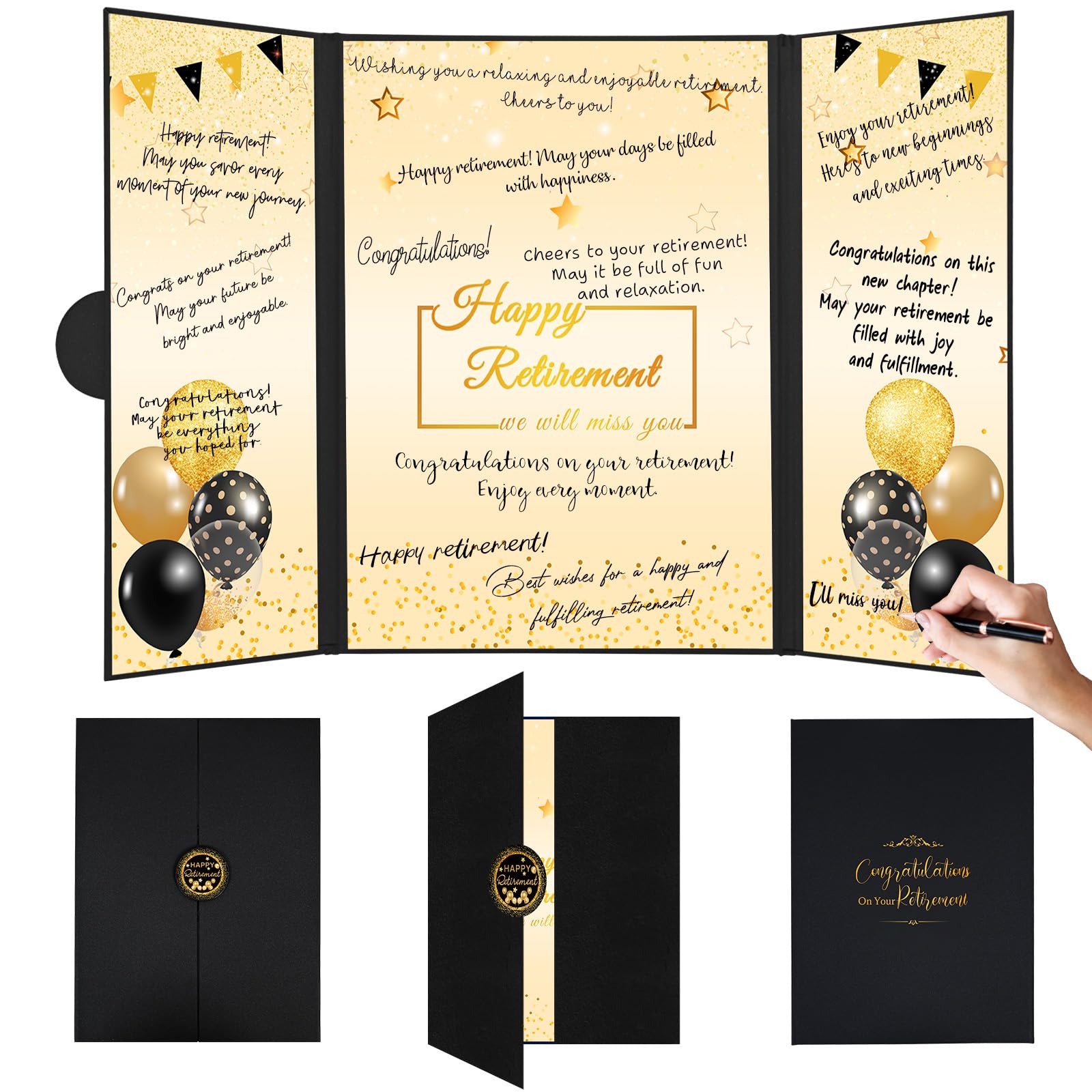 Retirement Gifts for Men Women Black Gold Happy Retirement Guest Book Officially Retired Signing Guestbook Alternative Farewell Going Away Memory