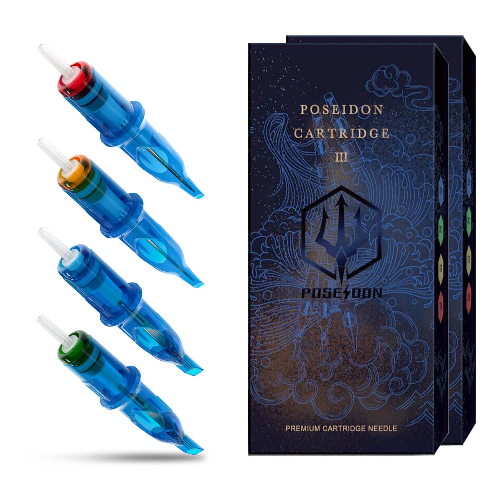 UPTATSUPPLY POSEIDON V3 Tattoo Cartridge Needles 30Pcs with Membrane Safety Cartridges Disposable for Tattoo Artists Curved/Round Magnum (1209RM)