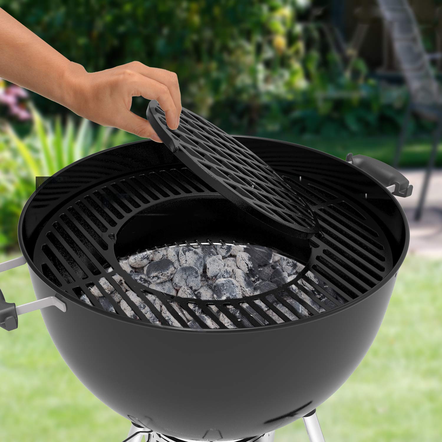 onlyfire Cast Iron Gourmet BBQ System Cooking Grate replacement for 57CM Weber Charcoal Grills