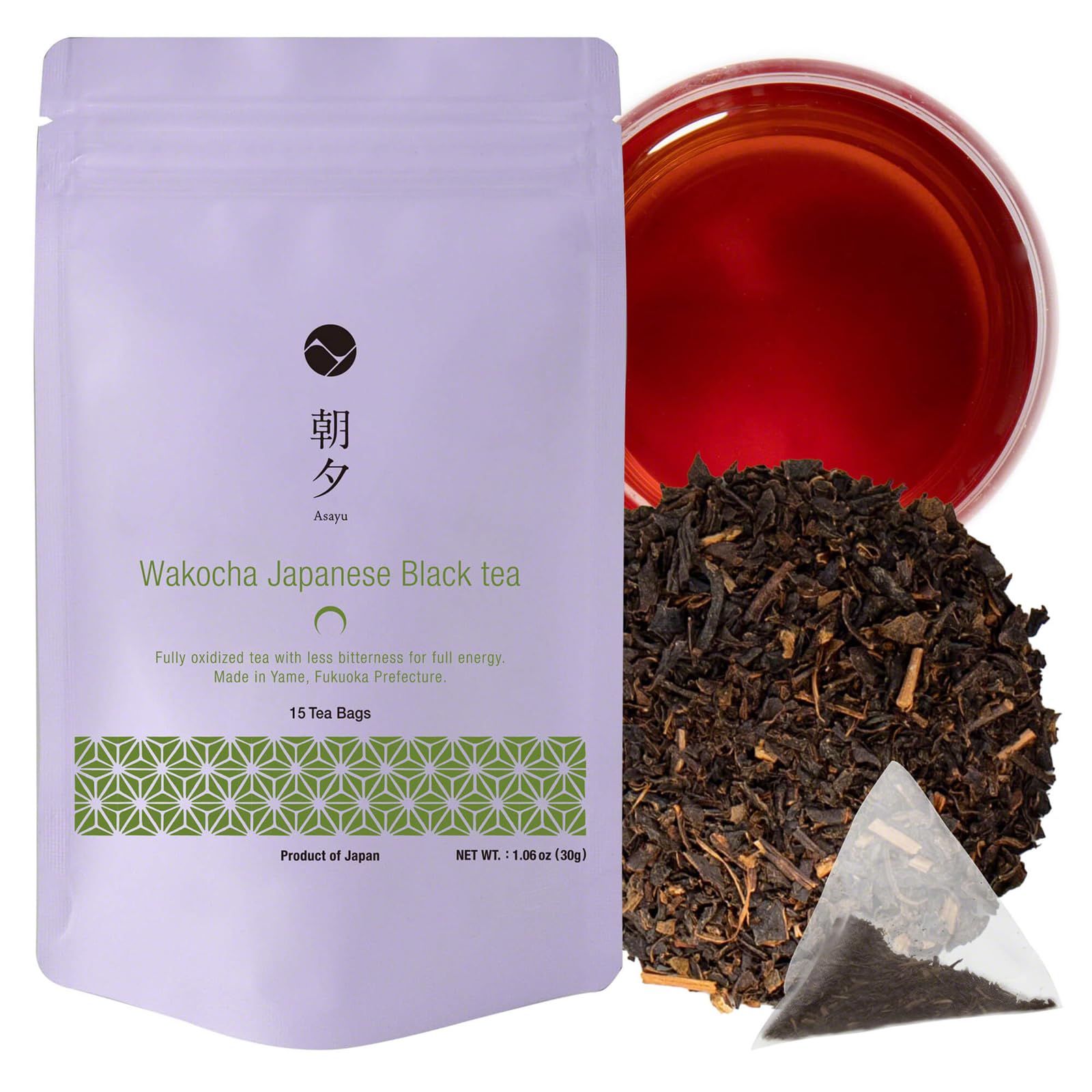 Asayu Japan Wakocha Japanese Black Tea - 100% Made in Japan 2.5 g x 15 Tea Bags for Morning Energy (Wakocha Black Tea)