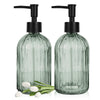 2 Pcs Glass Soap Dispenser with Pump, 13.5 Oz/400 ml Clear Liquid Dispenser, BPA Free Refillable Green Bottle Non-slip for Shampoo, Shower Gel in