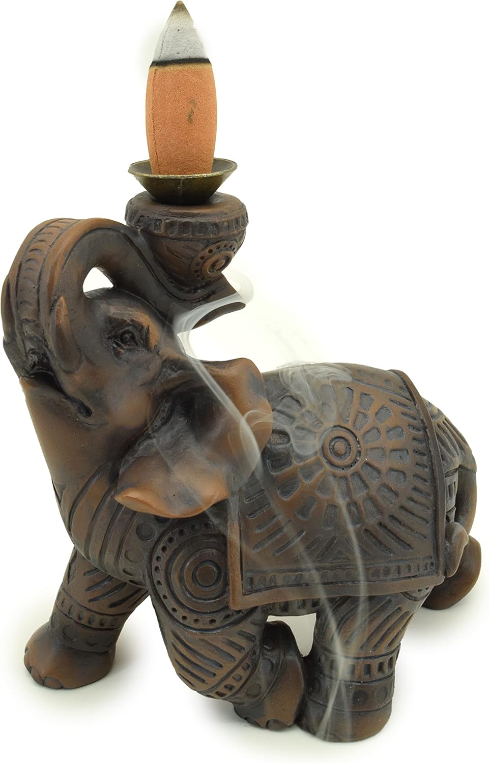 Puckator Peace of the East Wood Effect Elephant Backflow Incense Burner - Home Zen Meditation Decor Accessories - Incense Waterfall Cone Burner - Spiritual Feng Shui Gothic Goth Relaxation Gifts Gift