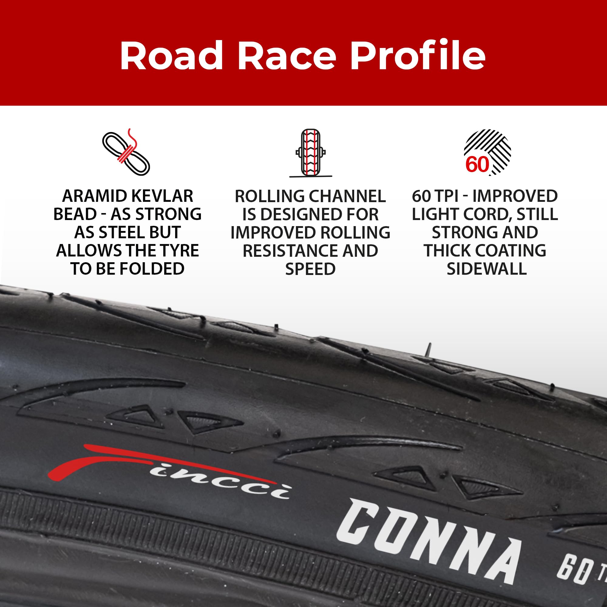 Fincci Racing Bike Tyres 700x25c - Pair Slick Foldable Tires 28 inch 25-622 with 1mm Nylon Protection 60 TPI - Pack of 2 for Folding, Race, Hybrid,