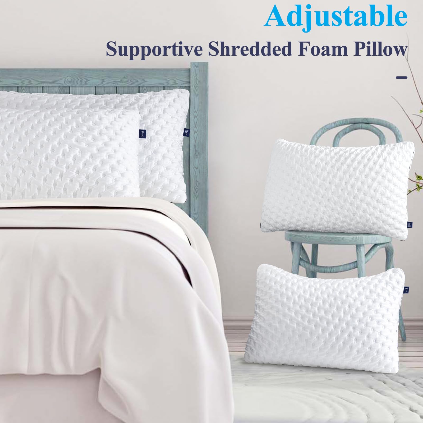 BedStory Pillows Pack of 4 - Shredded Memory Foam Pillow for Neck and Shoulder Pain Relief, Hypoallergenic and Cooling Bed Pillow - 50x75 cm