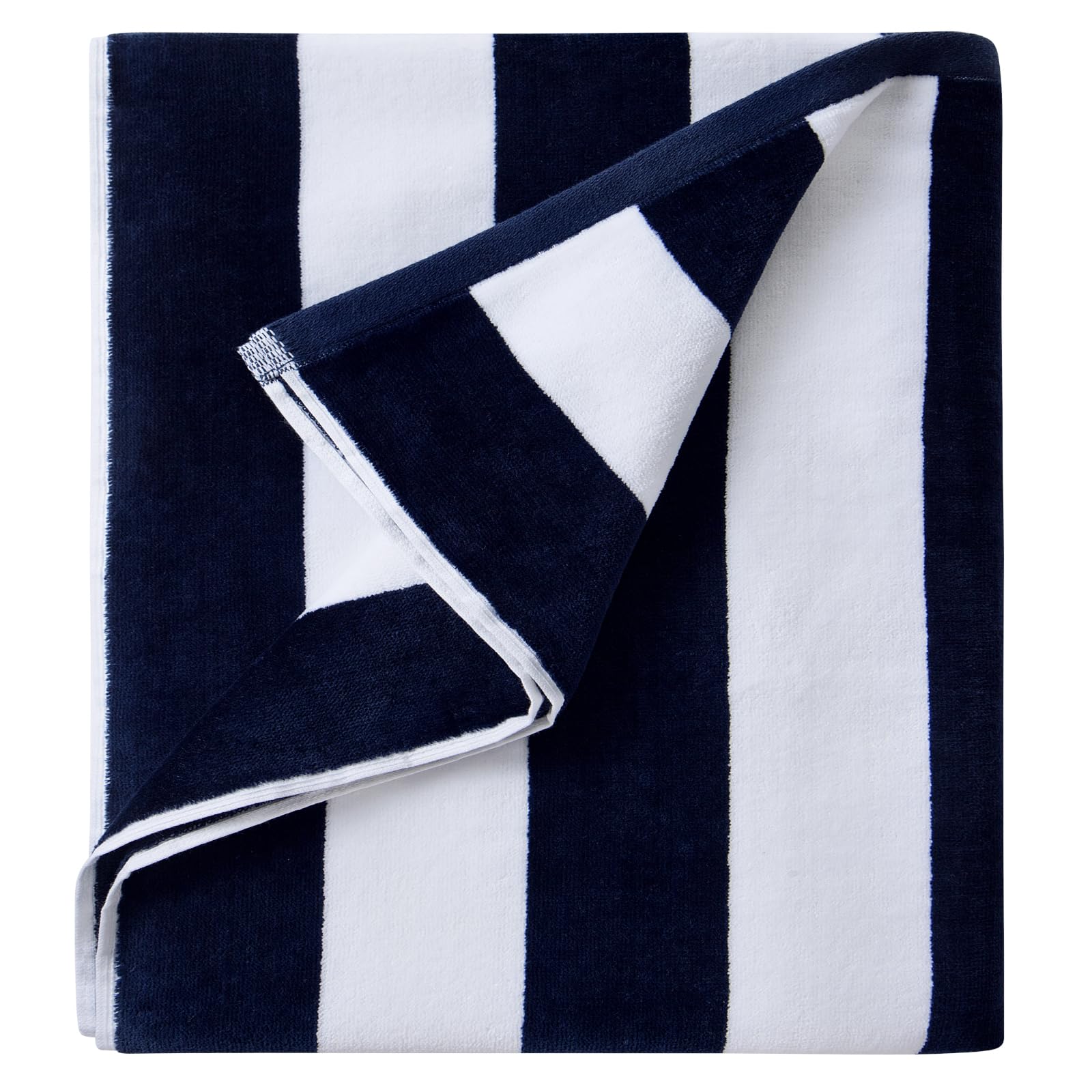 LULUHOME Plush Oversized Beach Towel - Fluffy Cotton 36 x 70 Inch Navy Blue Striped Pool Towel, Large Summer Swimming Cabana Towel