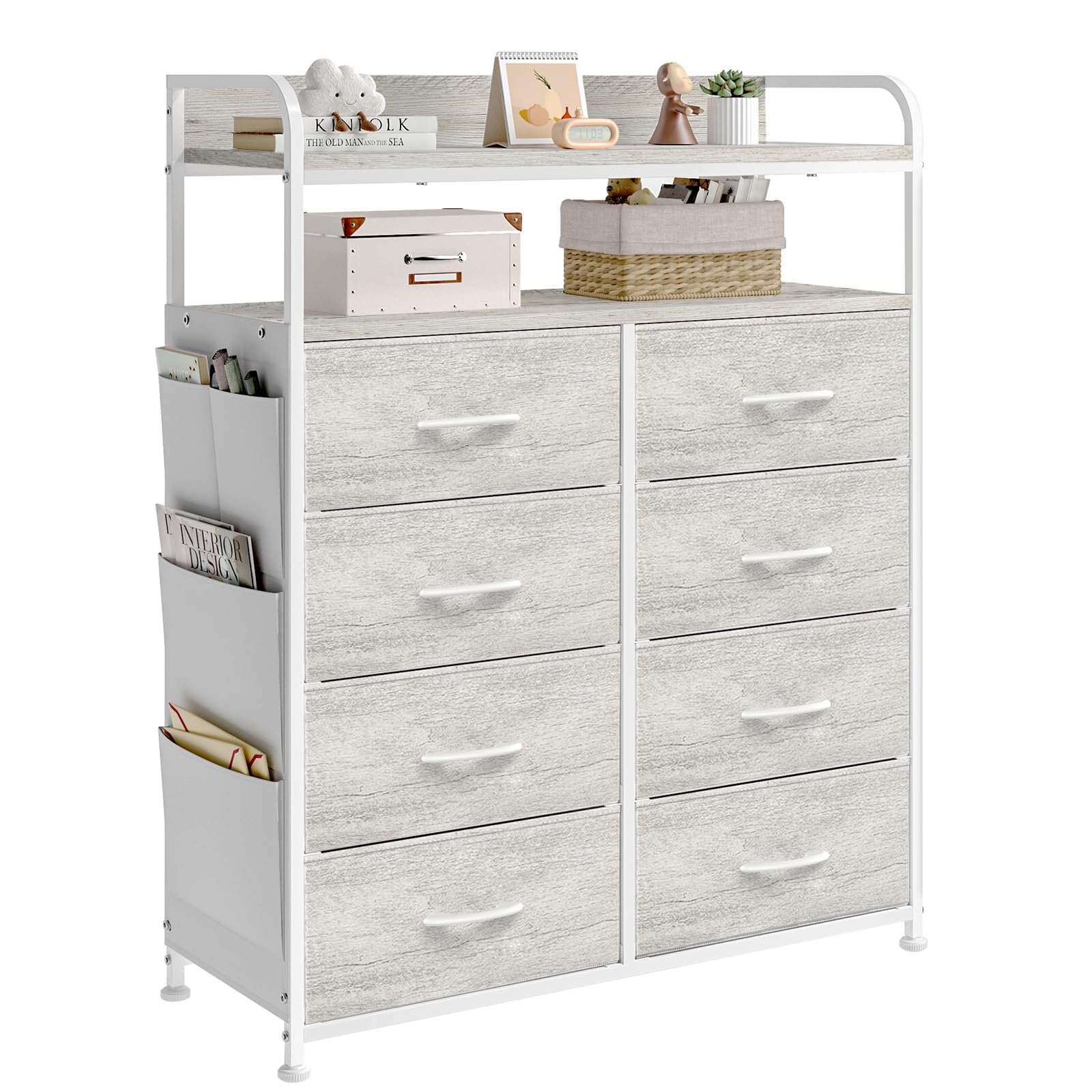 Mintnook Bedroom Chest of Drawers, 8 Fabric Drawers Storage Cabinet with 2-Tier Wood Shelves, Large Storage Organizer Unit for Bedroom, Kids room,
