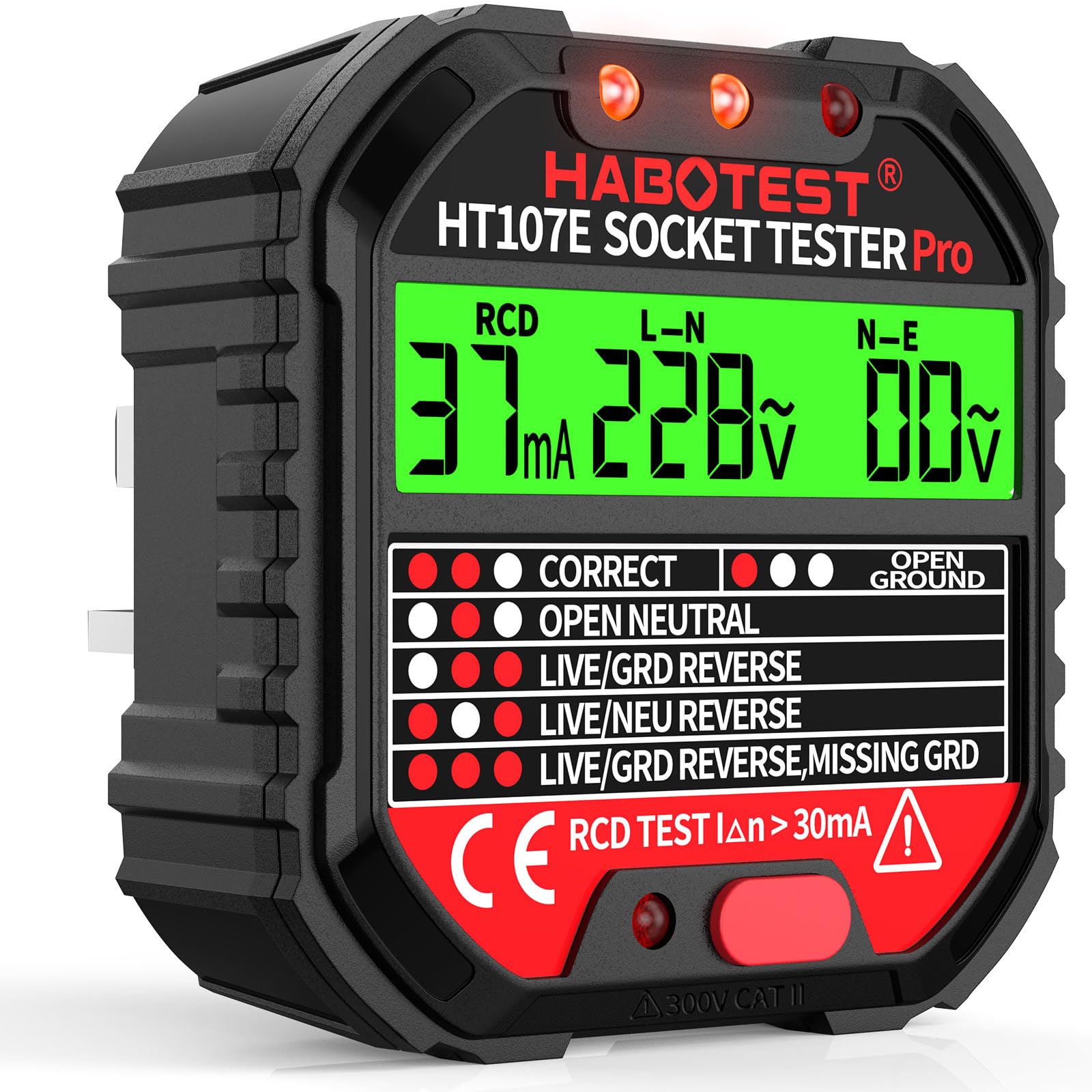 Socket Tester RCD Plug Outlet Tester UK, Electrical Receptacle Detector with LCD Display, 90-250V Power Socket Automatic Electric Circuit Polarity