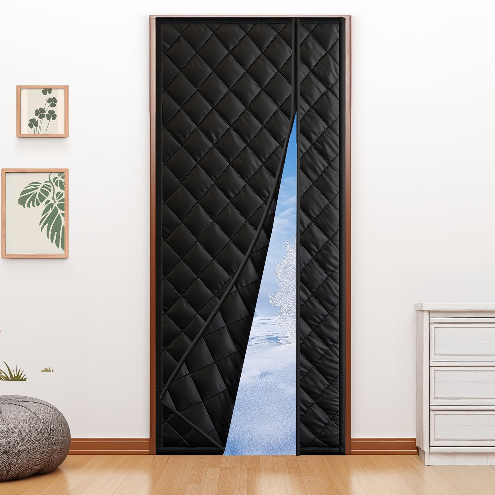 URBZUE Magnetic Thermal Door Curtain 90x210cm, Thickened Draught Proof & Energy Saving Door Cover, Waterproof Oxford Fabric, Magnetic Closure, Pet