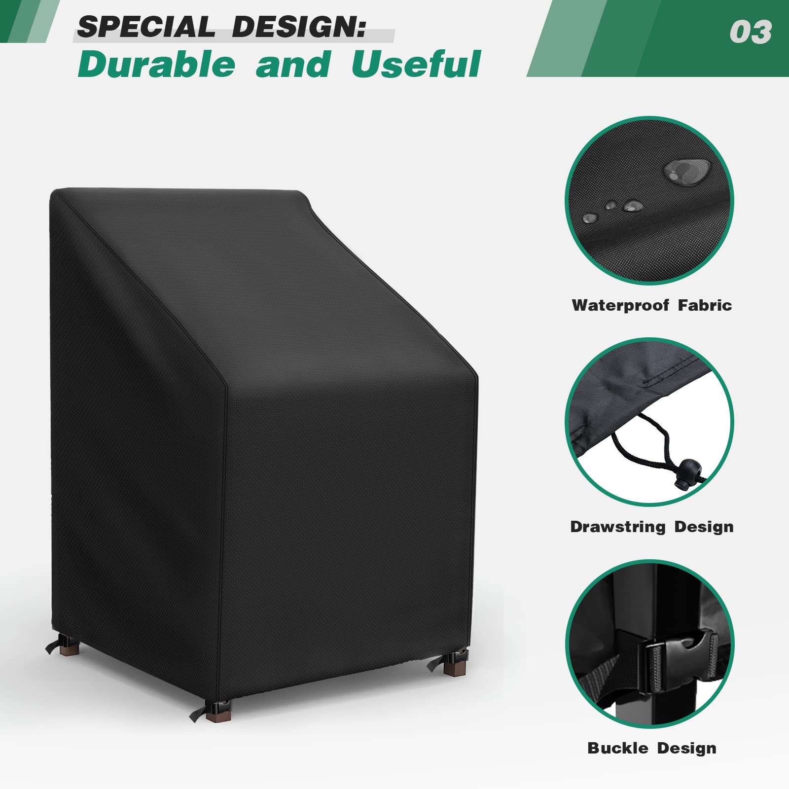 widesmile Garden Chair Cover Patio Stacking Chair Cover Waterproof 420D Oxford Fabric Outdoor Protective Cover for Stackable Chairs Anti-UV