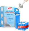 REXO - Disposable Toilet Brush Wand Kit. Effortless & Disposable Bathroom Cleaning System, Includes Wall-Mountable Holder and 28 Premium Refill Heads,