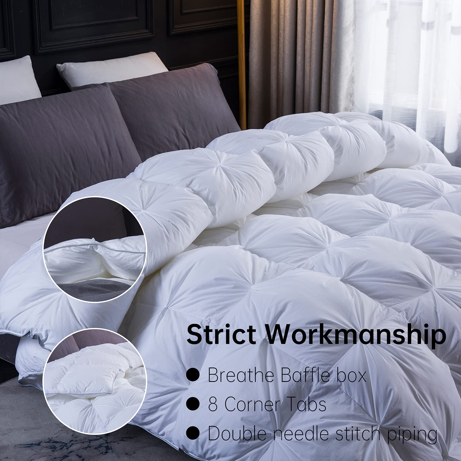 Three Geese Double Size Duvet,Goose Feather Down Duvet Heavy Warm Winter 13.5 Tog, 100% Organic Cotton Cover, Double Quilt Bed Comforter (White)