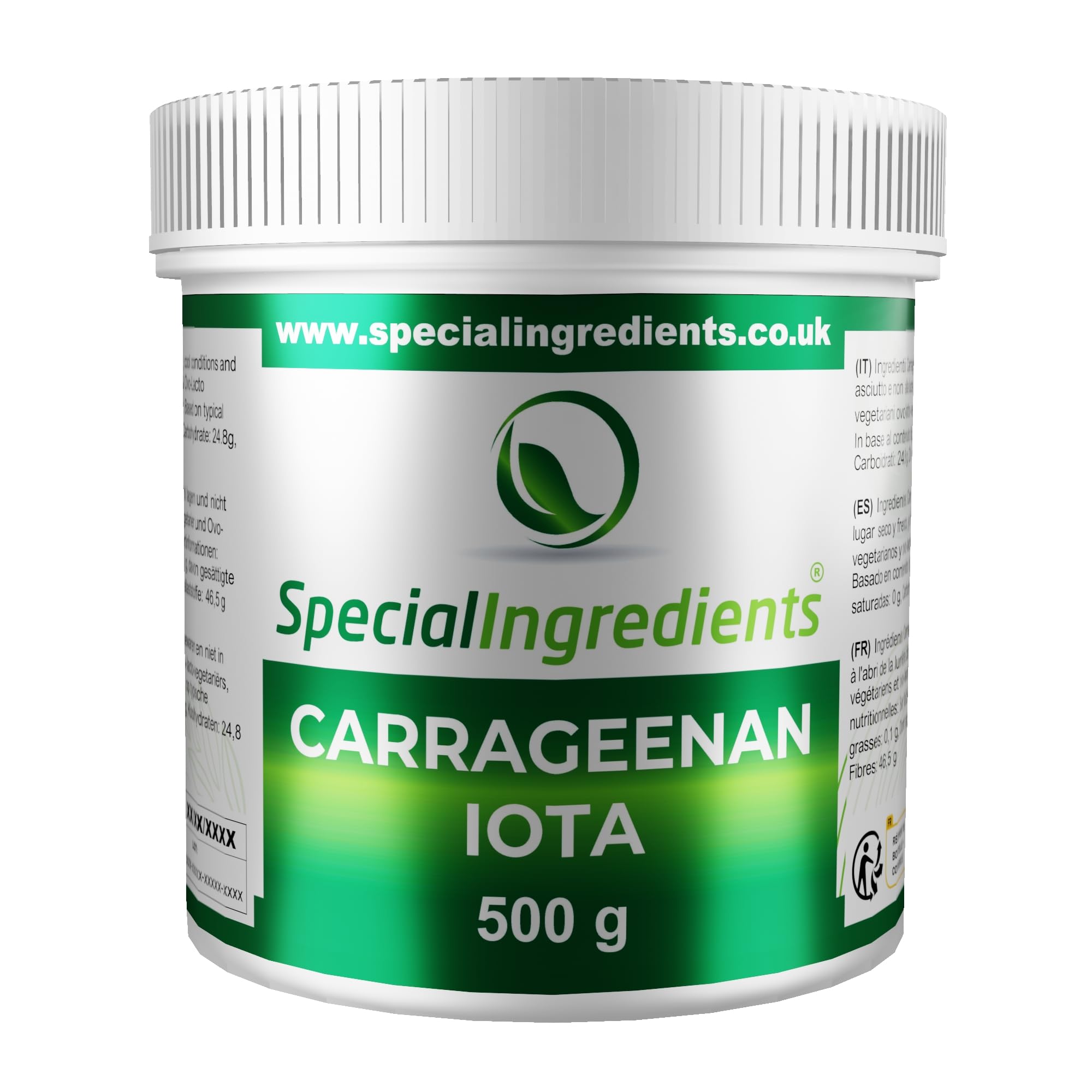 Special Ingredients Carrageenan Iota Premium Quality Food Grade Powder 500g, Suitable for Vegan's & Vegetarian's, Non GMO, Recyclable Plastic