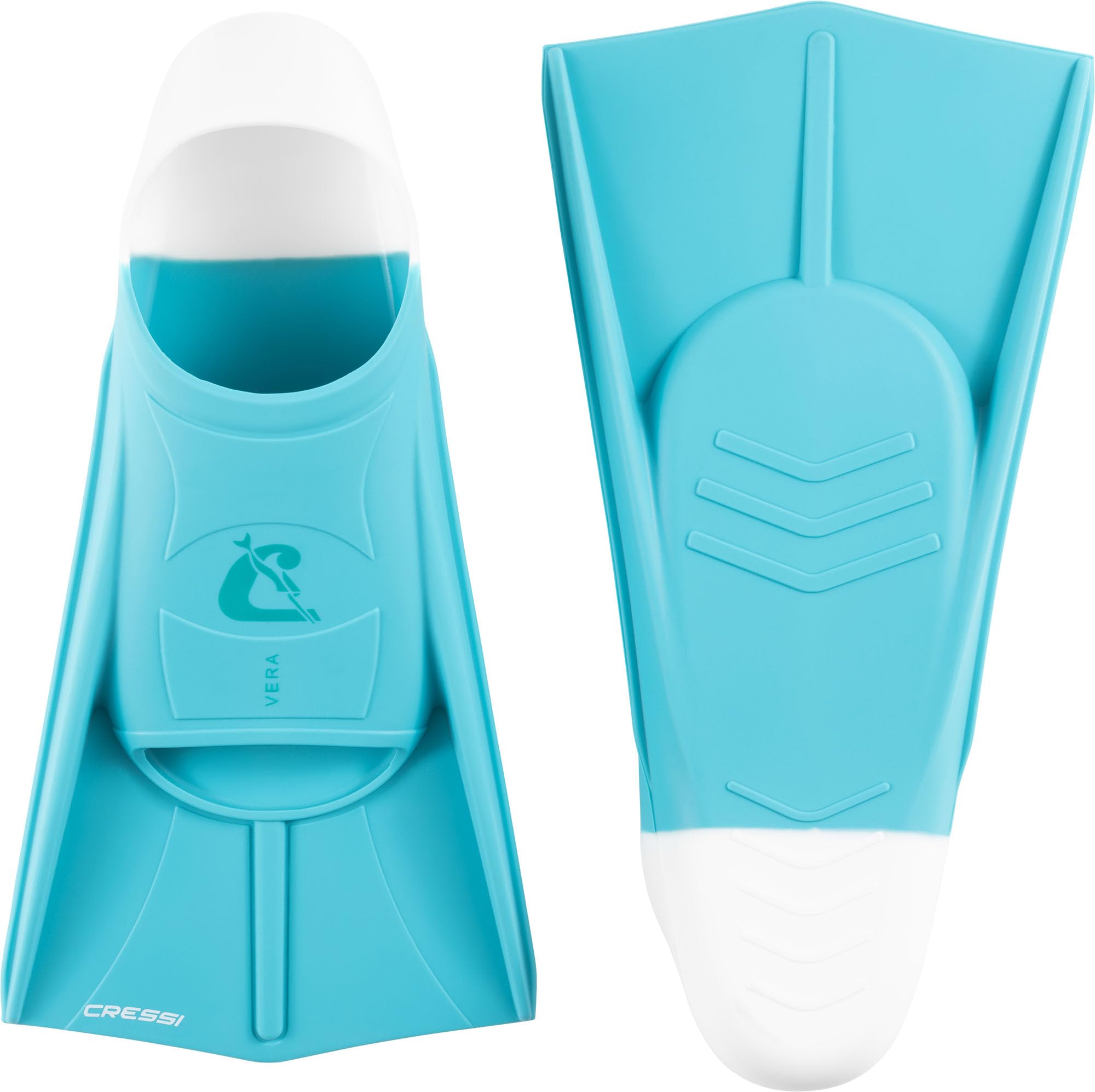CRESSI Vera Fins Aquamarine/White XL-Unisex 100% Silicone Short Fins Closed Shoe Design, for Swimming, Open Water Training, Swimming Pool,