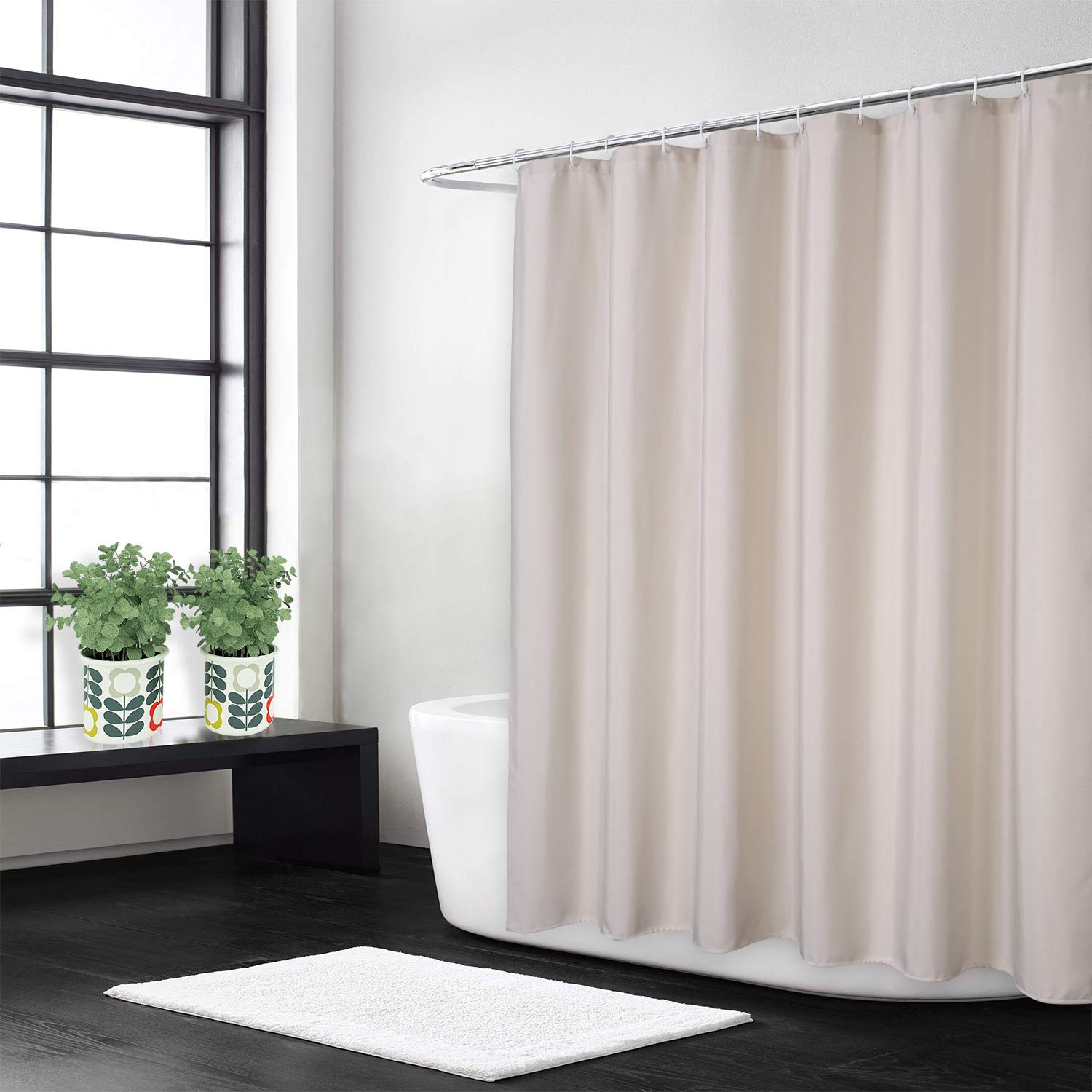 LinTimes Flachs Leinen wie 240GSM schwerer,breiter Stoff Duschvorhang f?r Badezimmer mit Haken Hotel Luxus waschbar,Elfenbein,200x180 cm