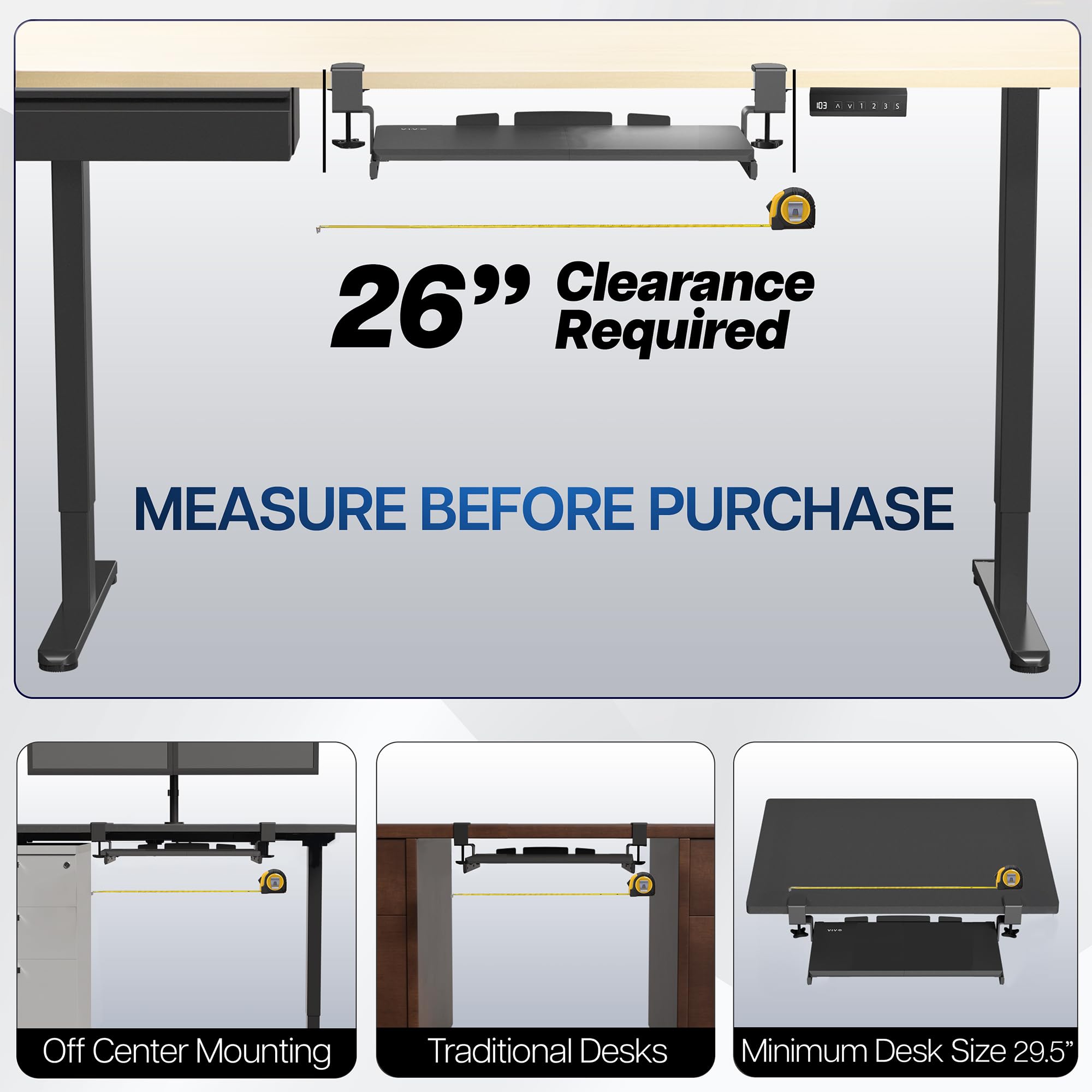 VIVO Small Keyboard Tray, Under Desk Pull Out with Extra Sturdy C Clamp Mount System, 20 (26 with Clamps) x 11 inch Slide-Out Platform Drawer, Rustic