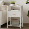 JERX Modern Bedside Table, Industrial Nightstand with Storage Drawer and Open Wood Shelf, for Living Room, Bedroom and Small Spaces, Accent Side Table