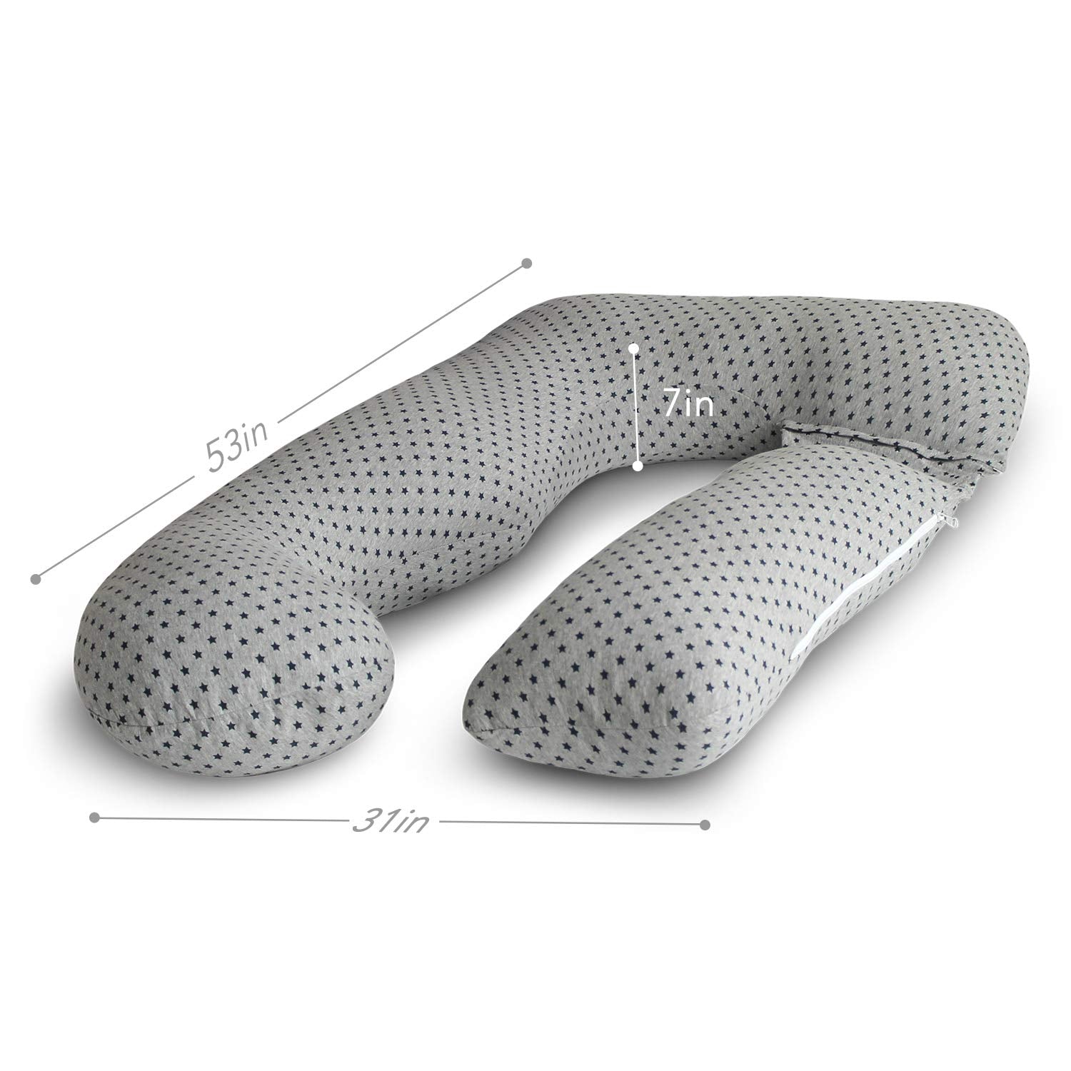 PharMeDoc Pregnancy Pillow with Jersey Cover, U Shaped Full Body Pillow (Grey with Star Pattern)