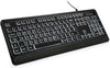 BERGUF Large Print Backlit Keyboard, Quiet USB Wired Computer Key board, Full Size Keyboard with White Illuminated LED Compatible for Windows Desktop,