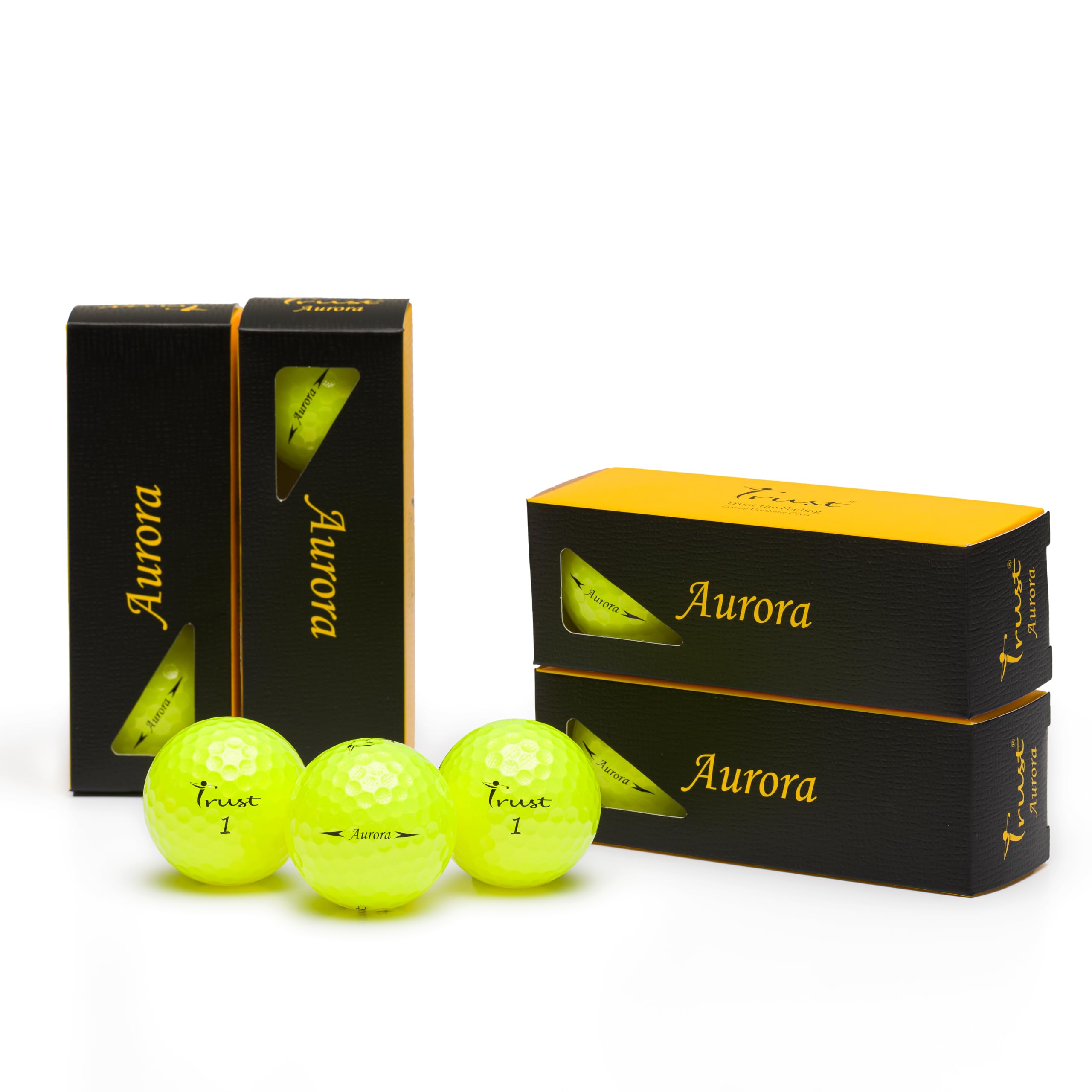 Trust Aurora Yellow Crystal 3-Piece Urethane Golf Ball, K9 Dynamic Core, Soft Feeling, Easy to Spot (Yellow, 1 Dozen)