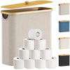 Lifewit 30L Toilet Roll Storage, Bathroom Storage Box Holder Stand with Lid, Bamboo Multifunctional Toilet Paper Basket Cabinet with Handle, Beige
